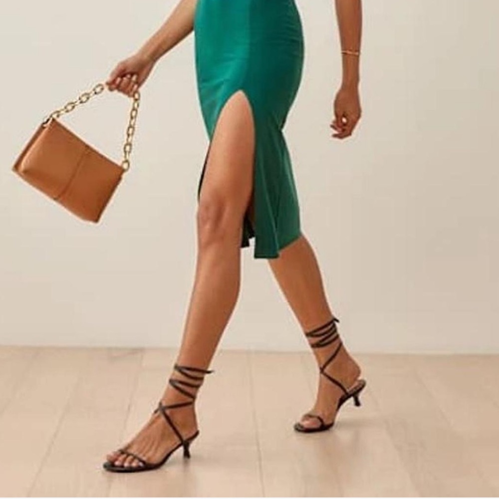 Reformation Carina Elegant Lace Up Mid Heel Strappy Sandal